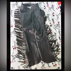 Western Fringed Black Genuine Leather chaps